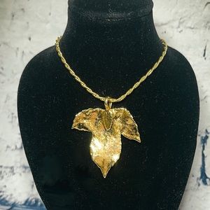 Vintage Real Gold Dipped Leaf Necklace